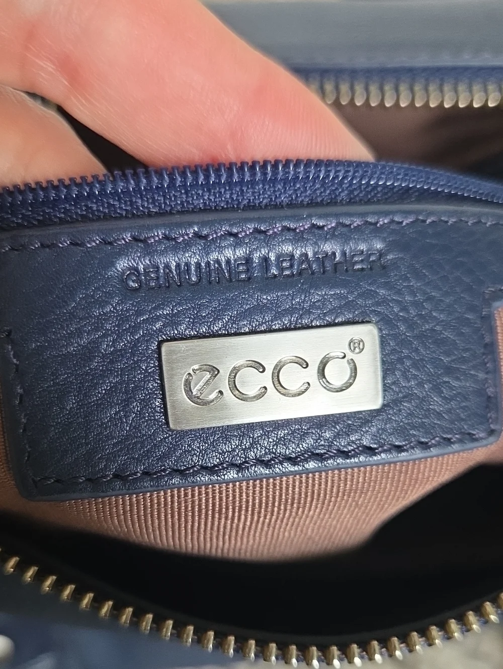 ECCO Navy Blue Hrained Leather Top-Handle Satchel Bag
